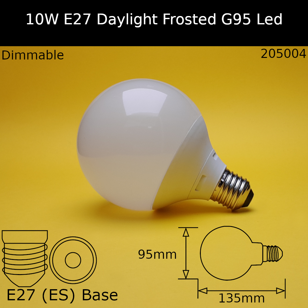 10W 230V ES 950lm G95 Frosted 6,000k Daylight Dimmable Led