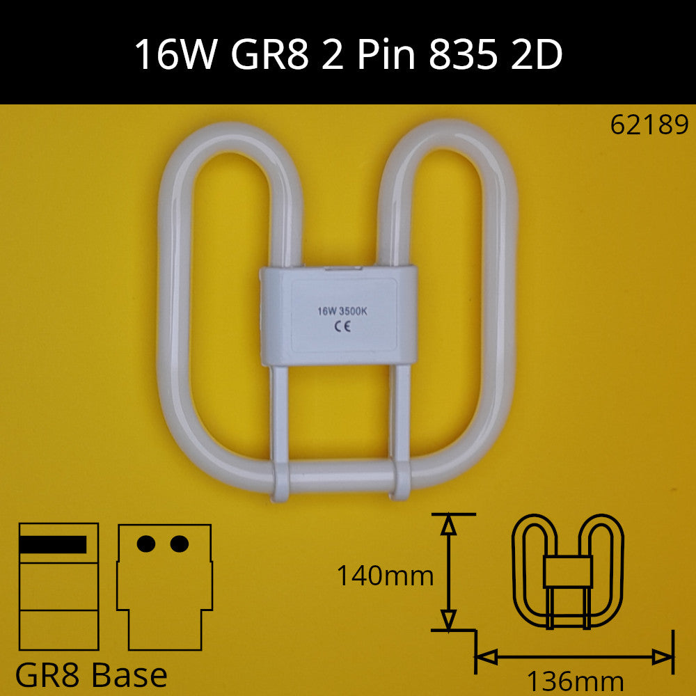 16W GR8 (2 Pin) 2D 3,500K Warm White 835 Compact Fluorescent