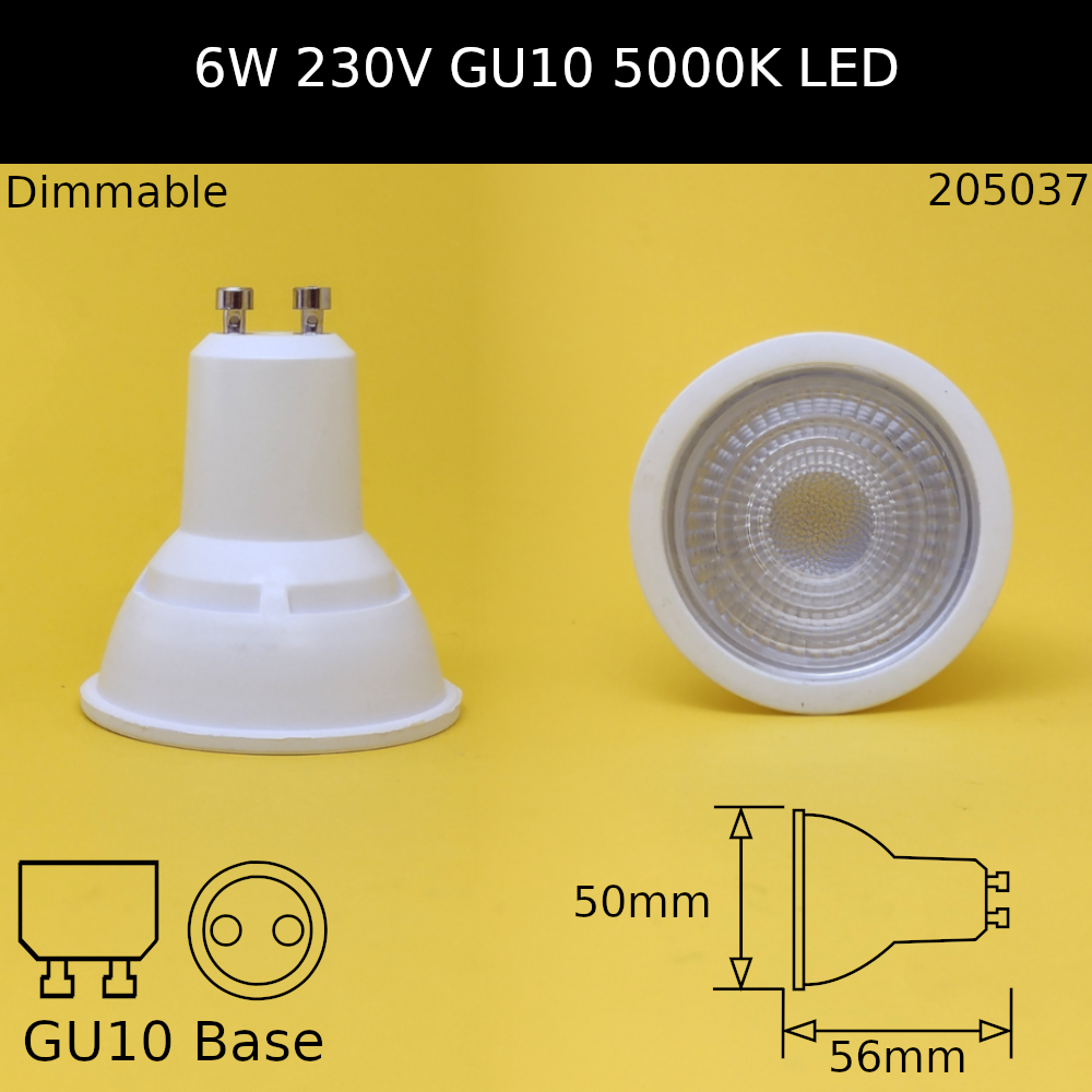 6W 230V GU10 5,000K Dimmable LED