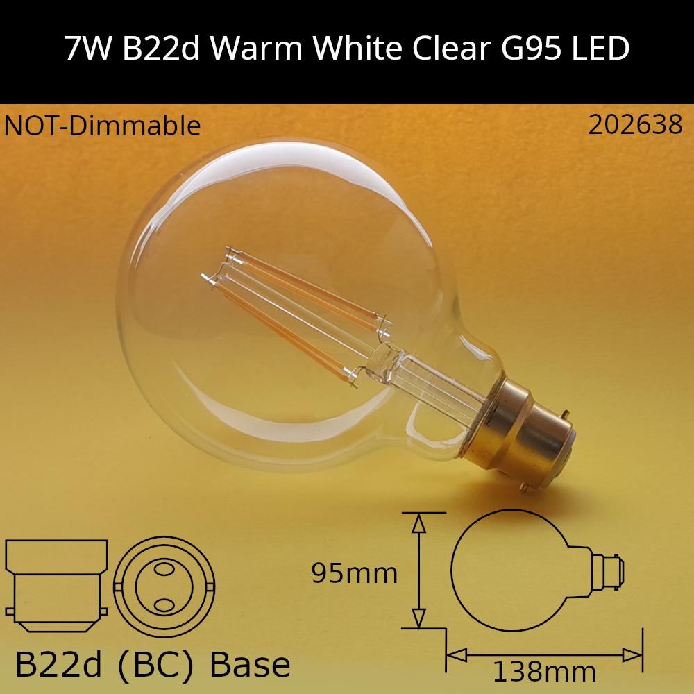 B22D (BC) / G95 - 95mm / 7W - 2700k - Warm White - NOT-Dimmable - 806lm
