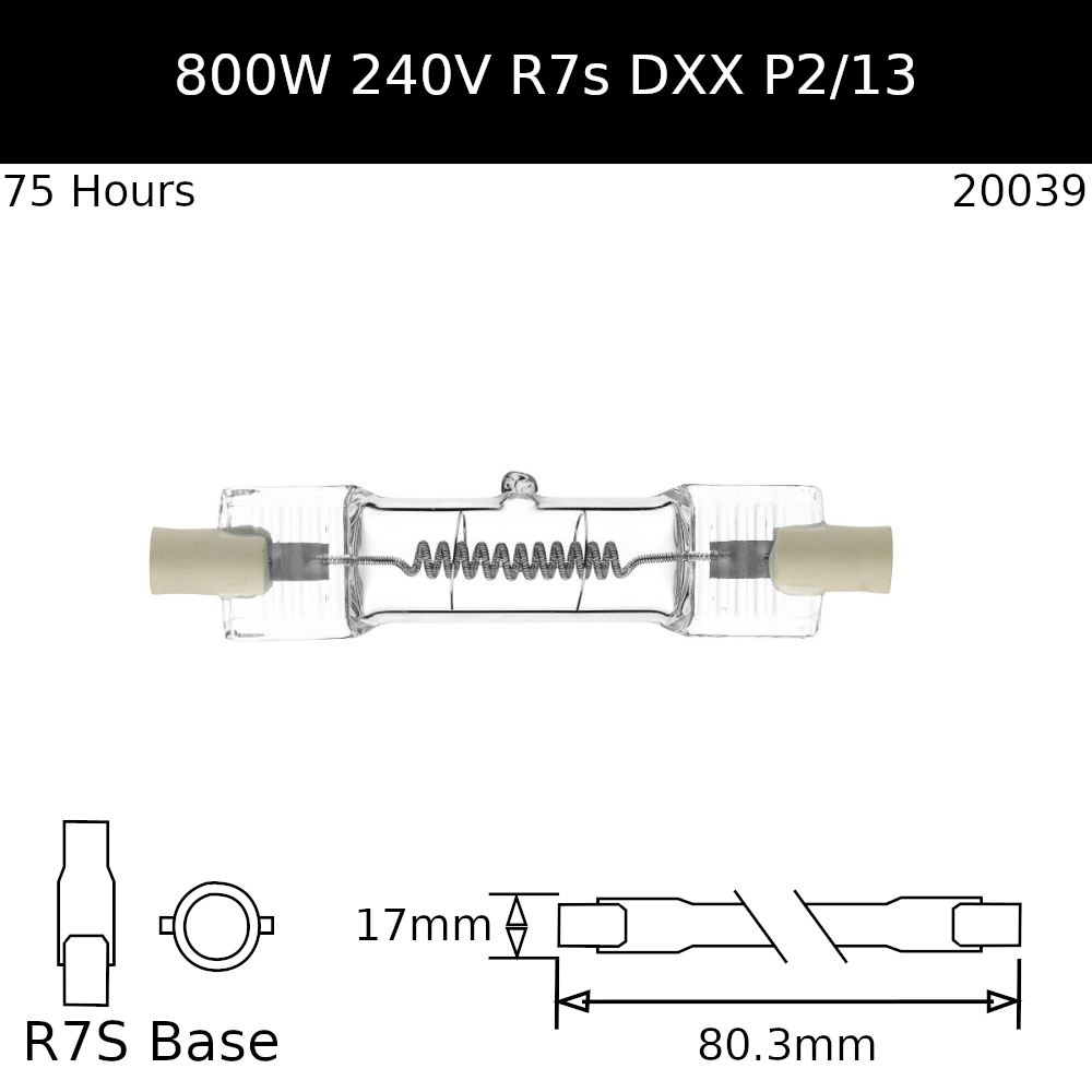 DXX 230v 800w R7S P2/13 - 80mm - Osram Code 64571