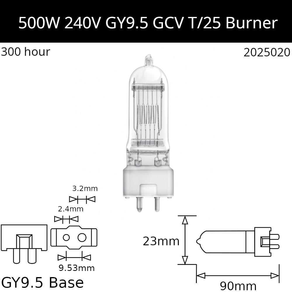 GCV 240V 500W GY9.5 T/25 - Osram Code 64670