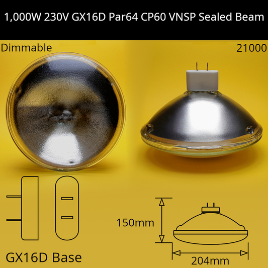 1000w 240V GX16D Par64 VNSP Sealed Beam - CP60