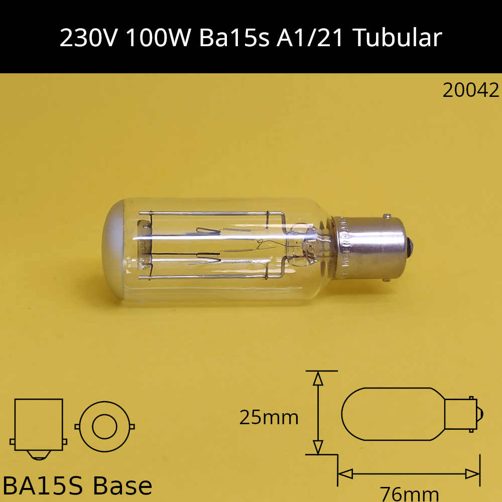 230V 100W BA15S A1/21 Tubular
