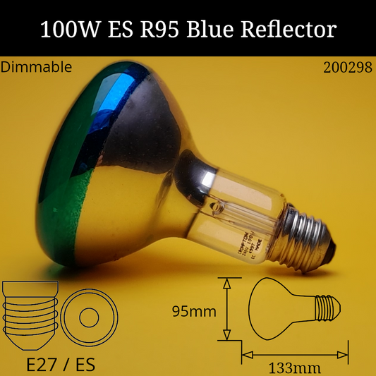 100W 230V ES R95 Blue Incandescent Reflector