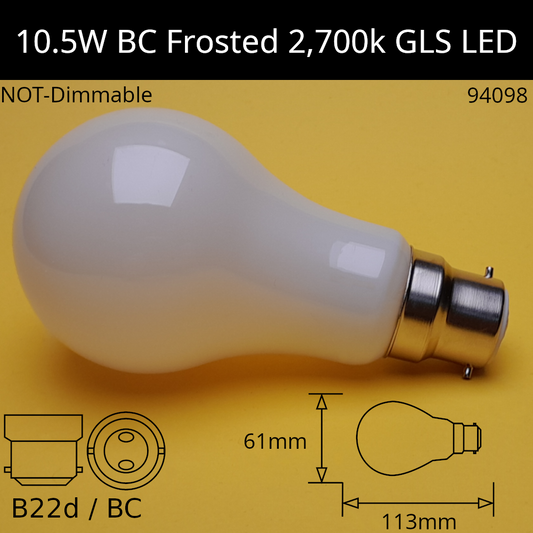 B22D (BC) / 2,700k - Warm White / 10.5W - NOT Dimmable