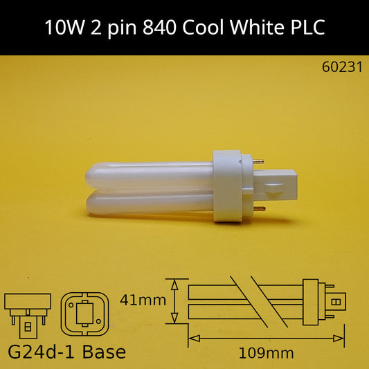 10W G24d (2 Pin) PLC 4,000K Cool White 840 Compact Fluorescent