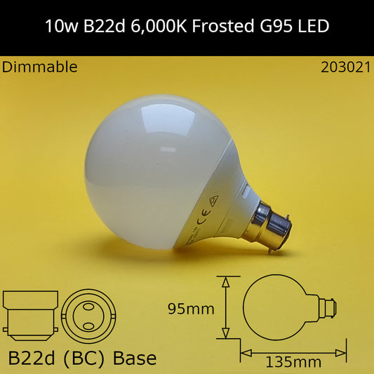 B22D (BC) / G95 - 95mm / 10W - Daylight - 6000K - Dimmable