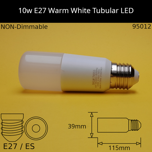 10W ES 230V NON-Dimmable Warm White Tubular LED