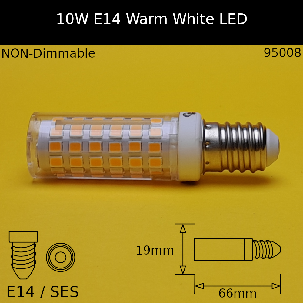 10W E14 230V 1,000lm Warm White Tubular LED