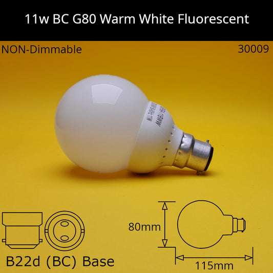 11W 230V BC G80 3,000K Warm White Fluorescent Dolly Bulb