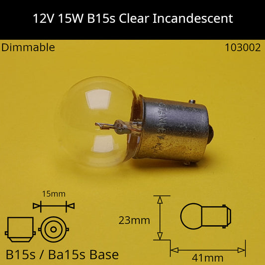 12V 15W B15s / Ba15s (SCC) Automotive / Miniature Incandescent Bulb