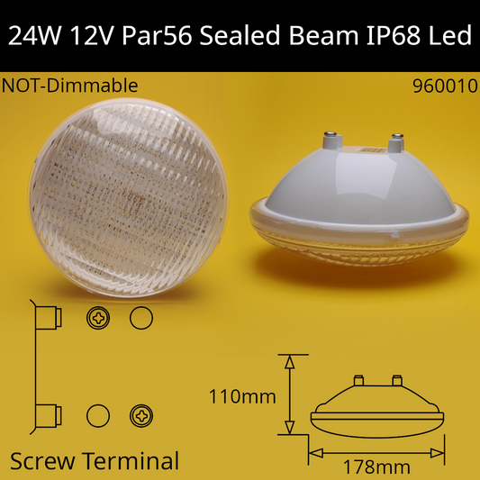 24W 12V Par56 Warm White Sealed Beam IP68 Led Swimming Pool Light