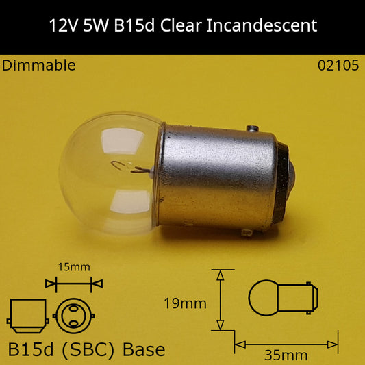 12V 5W B15d / Ba15d (SBC) Automotive / Miniature Incandescent Bulb