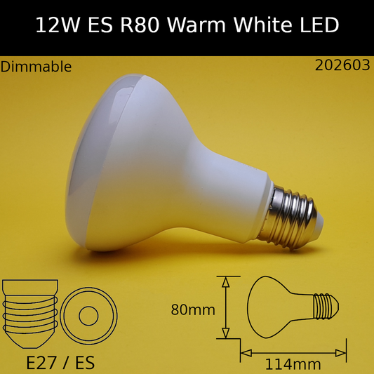 12W ES 230V Warm White 3,000k R80 Dimmable LED