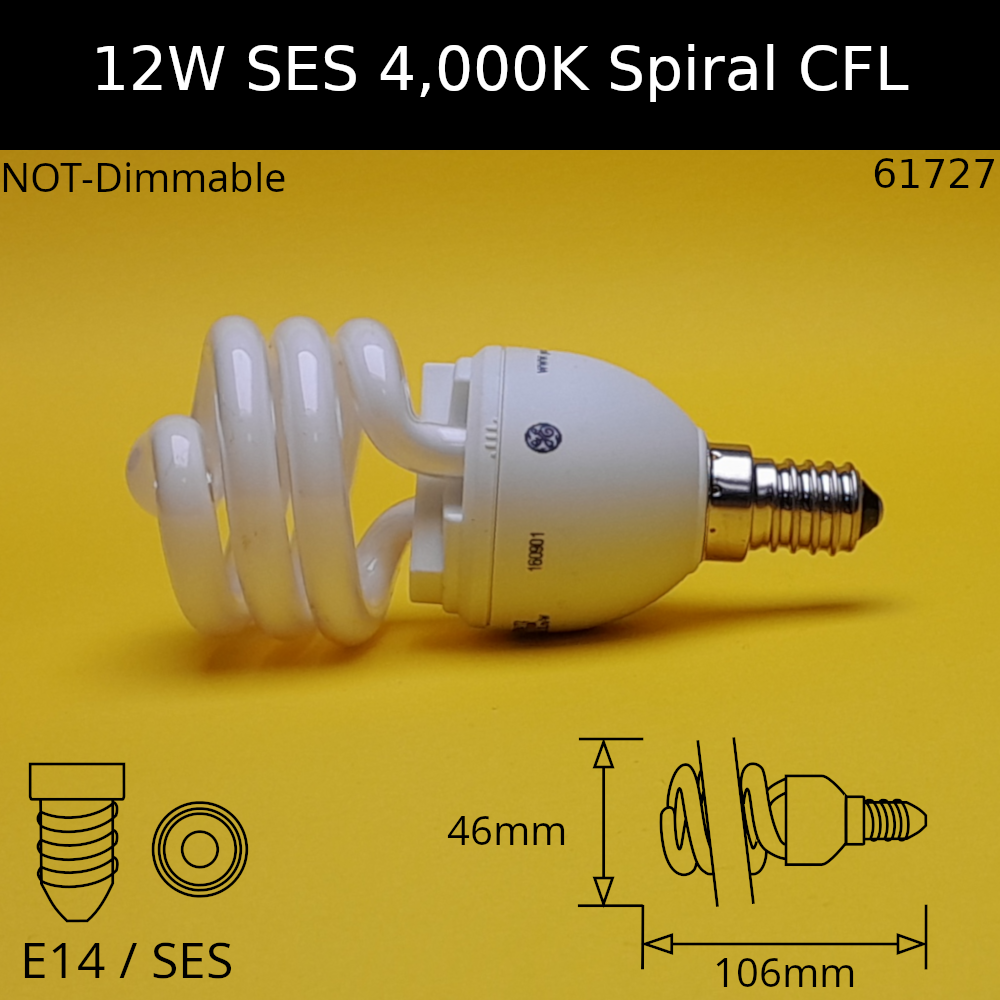 12W 240V SES Spiral 4,000K Cool White 840 Compact Fluorescent