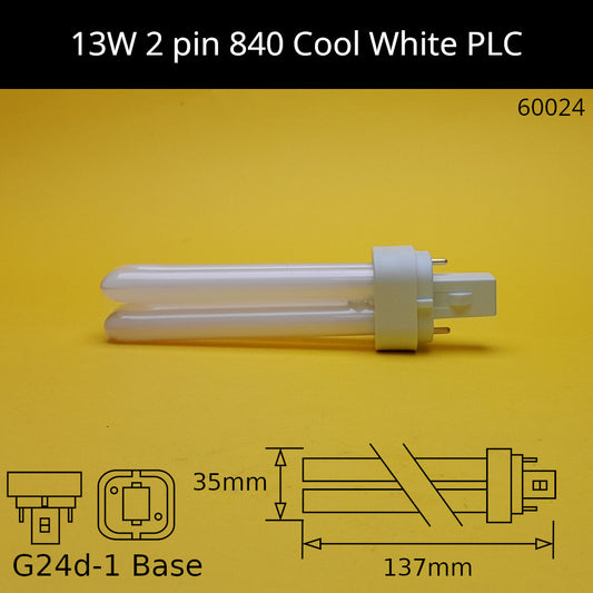 13W G24d (2 Pin) PLC 4,000K Cool White 840 Compact Fluorescent