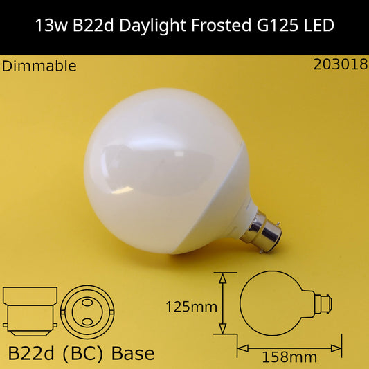 B22D (BC) / G125 - 125mm / 13W - Daylight - 6000K - Dimmable
