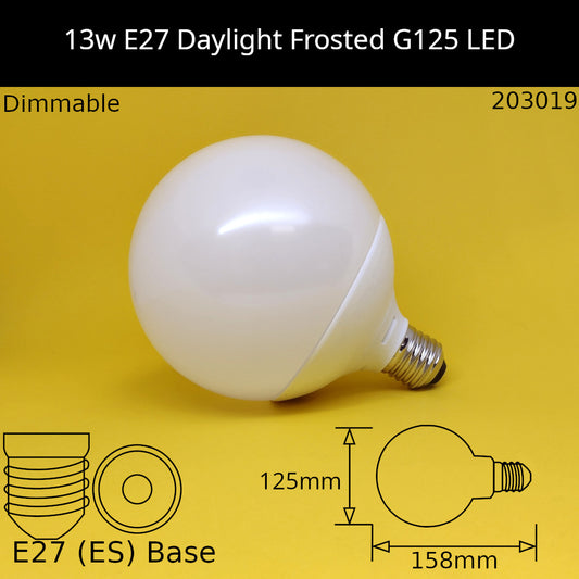 E27 (ES) / G125 - 125mm / 13W - Daylight - 6000K - Dimmable