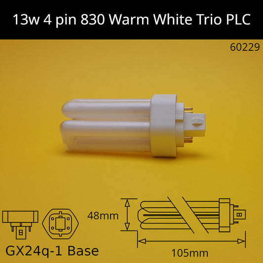 13W GX24q (4 Pin) PLC Trio 3,000K Warm White 830 Compact Fluorescent