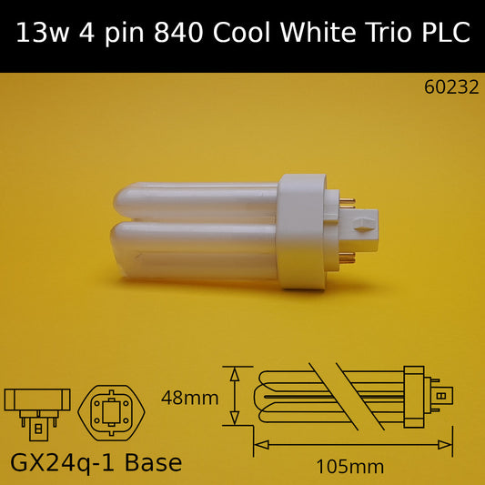 13W GX24q (4 Pin) PLC Trio 4,000K Cool White 840 Compact Fluorescent
