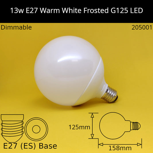 E27 (ES) / G125 - 125mm / 13W - Warm White - 3000K - Dimmable