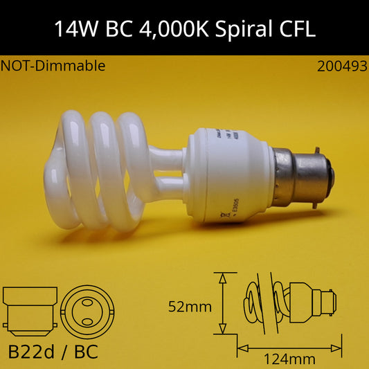 B22D (BC) / 14W - 4,000K - Cool White / No Discount Available