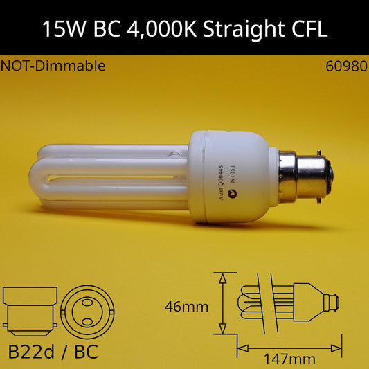 B22D (BC) / 15W - Cool White - 4000k / No Discount Available