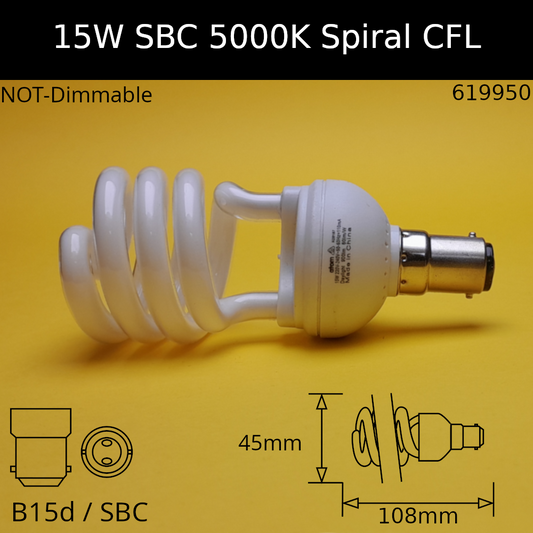 15W 230V SBC Spiral 5,000K 850 Compact Fluorescent