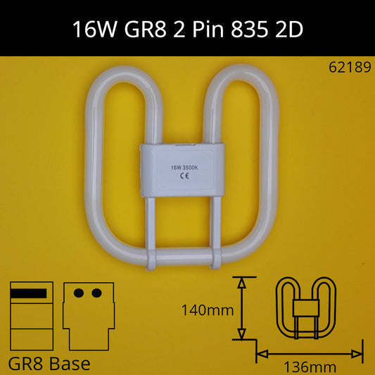 16W GR8 (2 Pin) 2D 3,500K Warm White 835 Compact Fluorescent