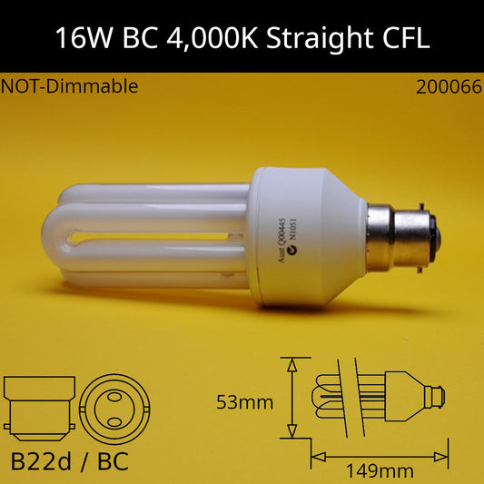 B22D (BC) / 16W - Cool White - 4000k / No Discount Available