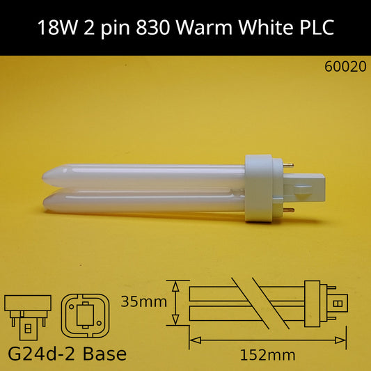 18W G24d (2 Pin) PLC 3,000K Warm White 830 Compact Fluorescent