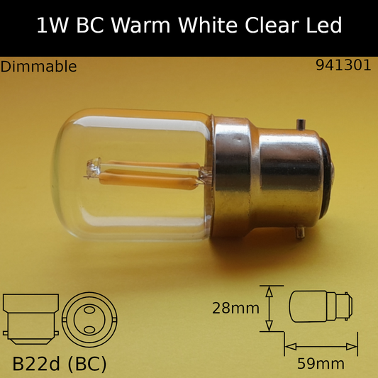 1w BC 230V Warm White 2,700k Clear LED Pilot