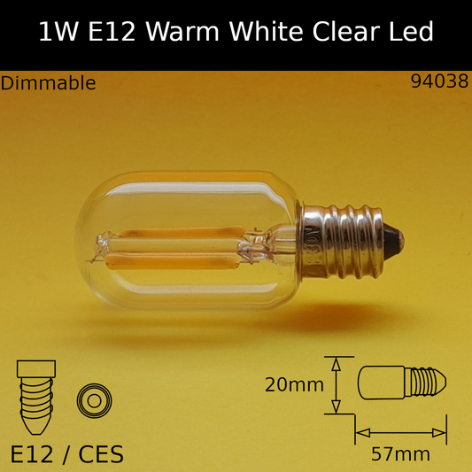 1w E12 230V Warm White 2,700k Clear LED Pilot