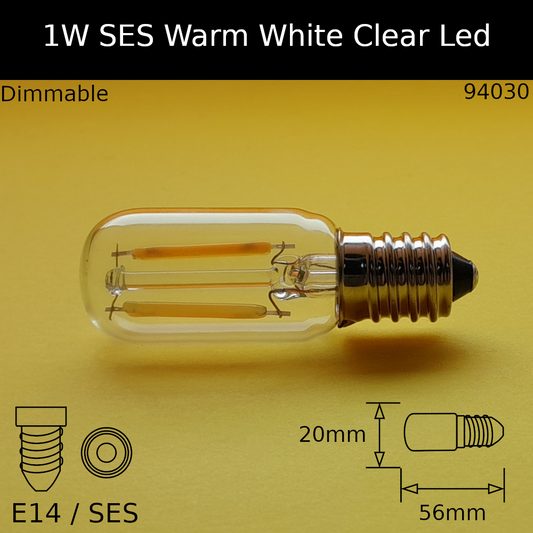 1w SES 230V Warm White 2,700k Clear LED Pilot