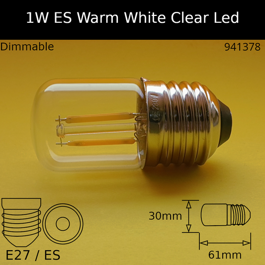 1w ES 230V Warm White 2,700k Clear LED Pilot