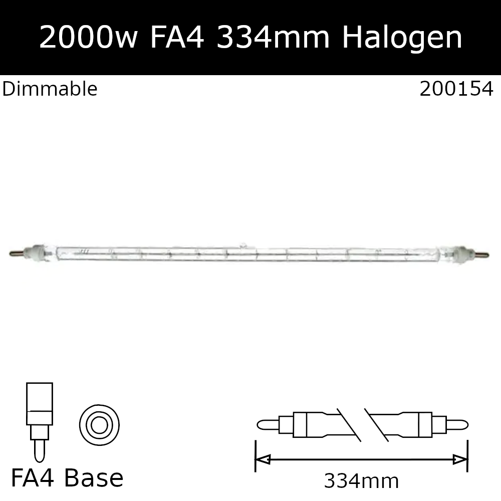 2,000W 230V FA4 334mm Double Ended Halogen 2,000 hrs