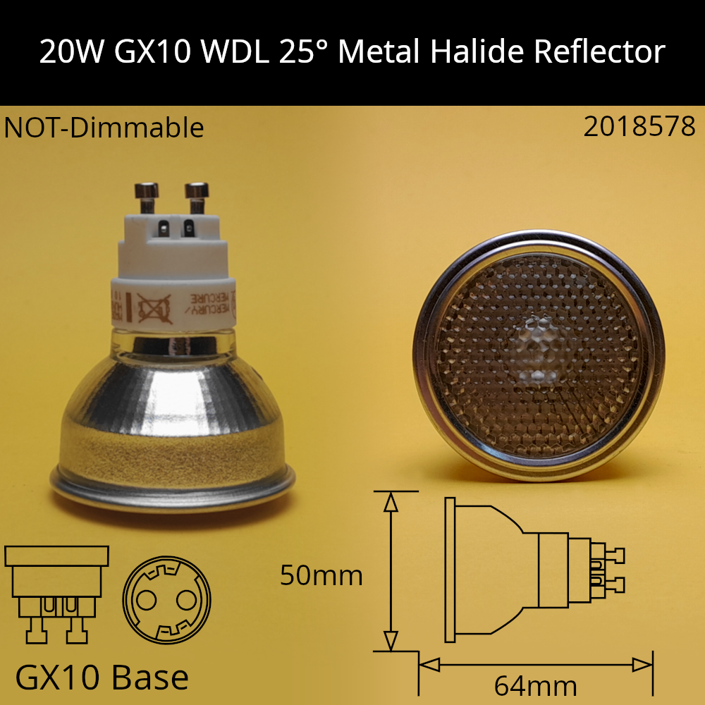 20W GX10 25° WDL 830 Warm White Metal Halide Reflector