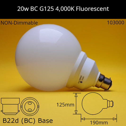 20W 230V BC G125 4,000k Cool White Fluorescent Dolly Bulb