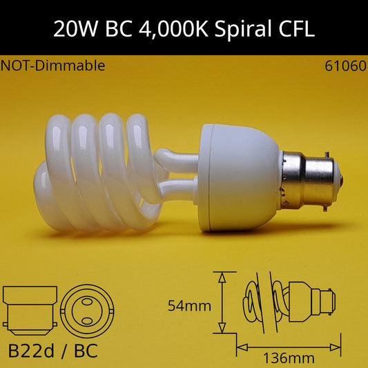 B22D (BC) / 20W - 4,000K - Cool White / No Discount Available