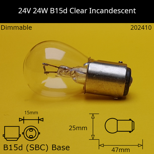 24V 24W B15d / Ba15d (SBC) Automotive / Miniature Incandescent Bulb