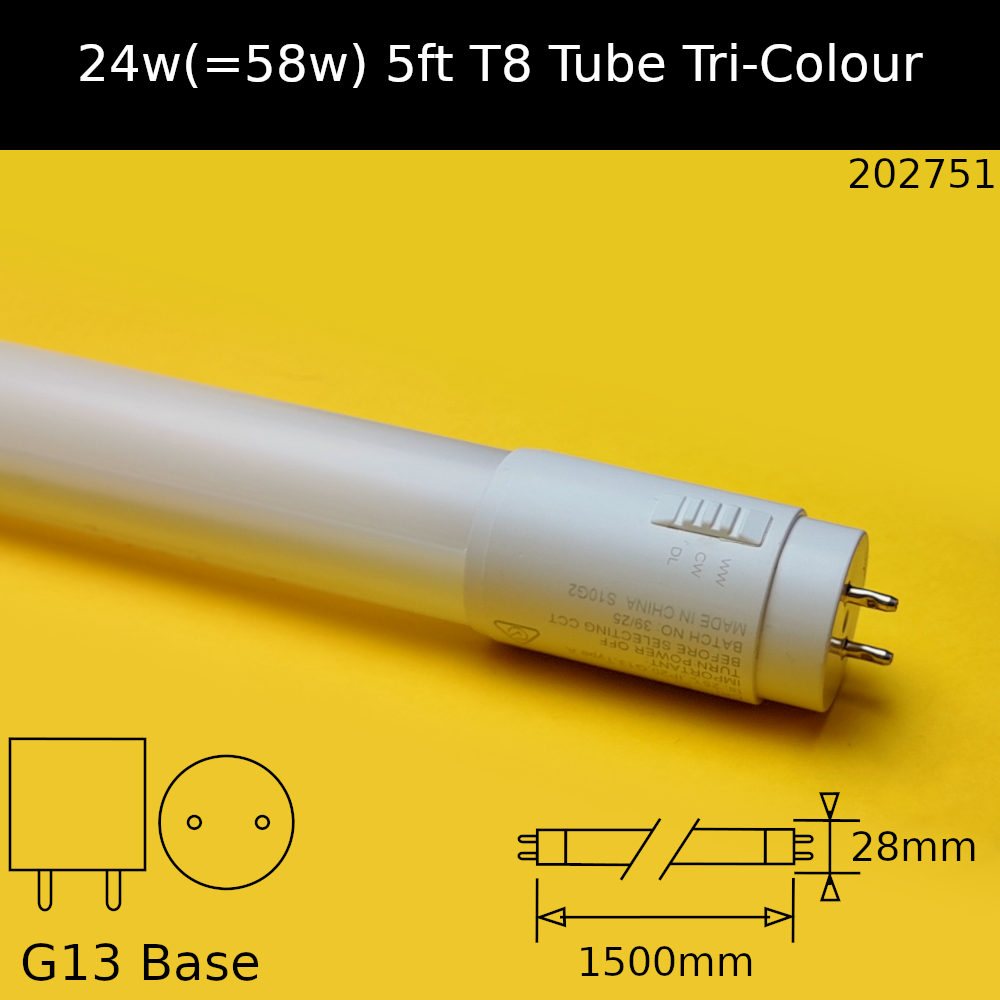 24W(=58w fluorescent) T8 5ft 1500mm Tri Colour Led Replacement Tube