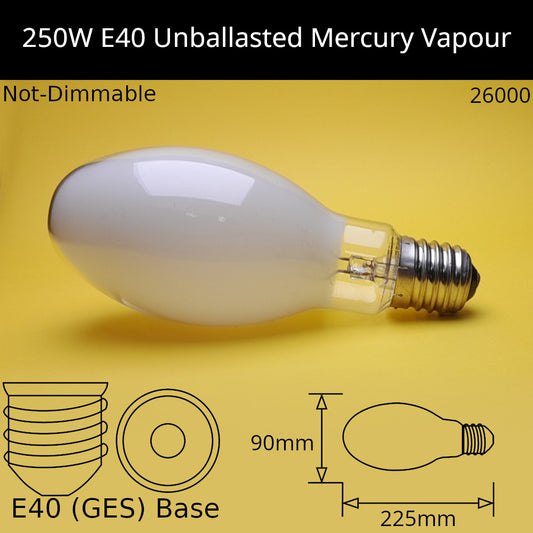 250W GES Coated Elliptical Unballasted Mercury Vapour