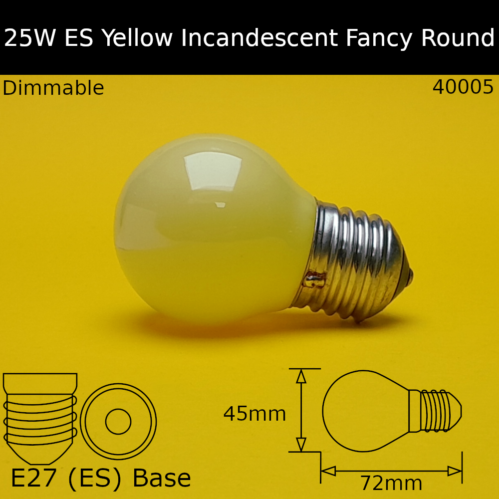 25W 230V ES Yellow Fancy Round Incandescent