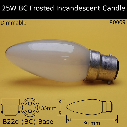 25W BC 230V Frosted Plain Incandescent Candle