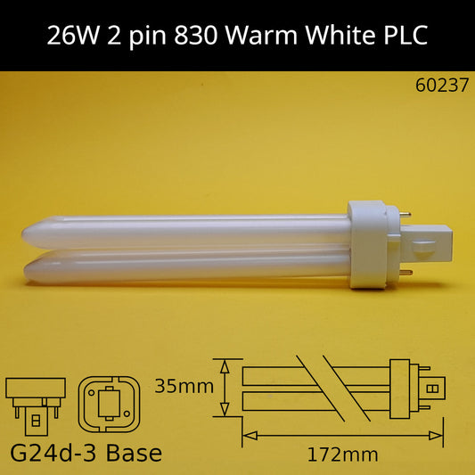 26W G24d (2 Pin) PLC 3,000K Warm White 830 Compact Fluorescent