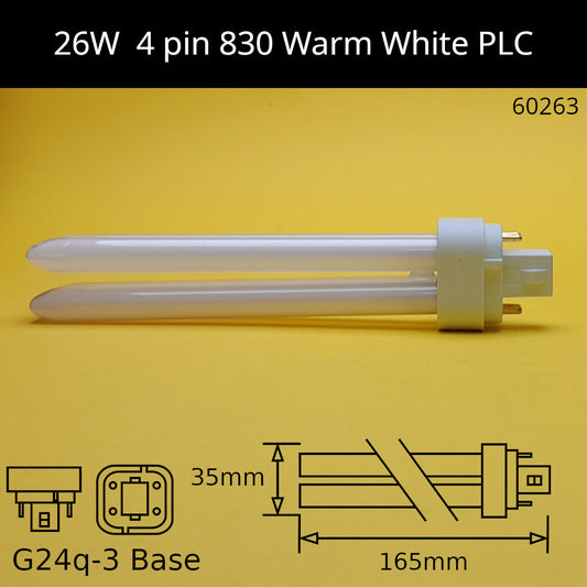 26W G24q (4 Pin) PLC 3,000K Warm White 830 Compact Fluorescent