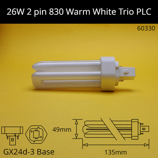 26W GX24d (2 Pin) PLC Trio 3,000K Warm White 830 Compact Fluorescent