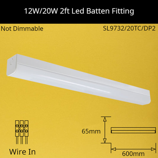 12W/20W CCT 600mm (2ft) Led Batten Fitting