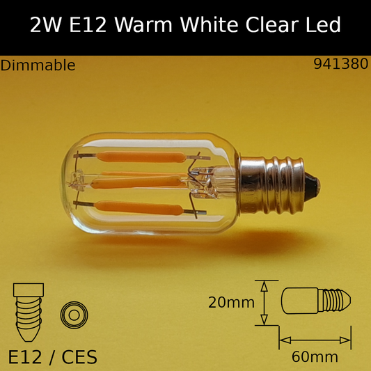 2w E12 230V Warm White 2,200k Clear LED Pilot